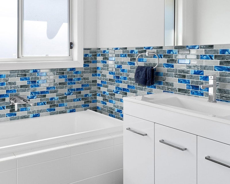 Tiwoos Thick Kitchen Backsplash Tile Peel and Stick 12"x12" Self Adhesive Sticky Tiles for Walls(10-Sheet,Blue) - Image 5